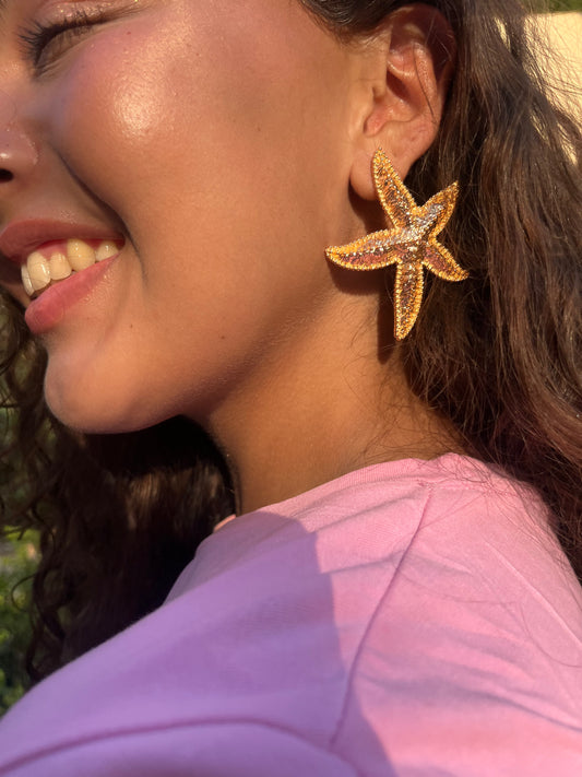 Funky Gold Starfish Earrings