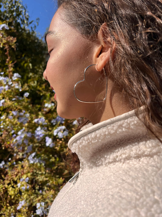 Silver Heart Hoop Earrings